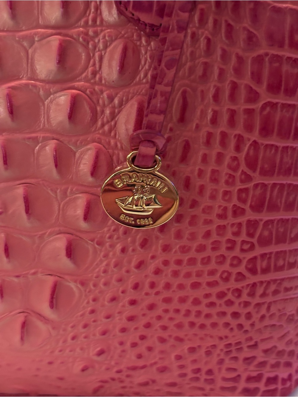Brahmin hibiscus /Pink Croc-Embossed Satchel with Removable Strap - Picture 6 of 6